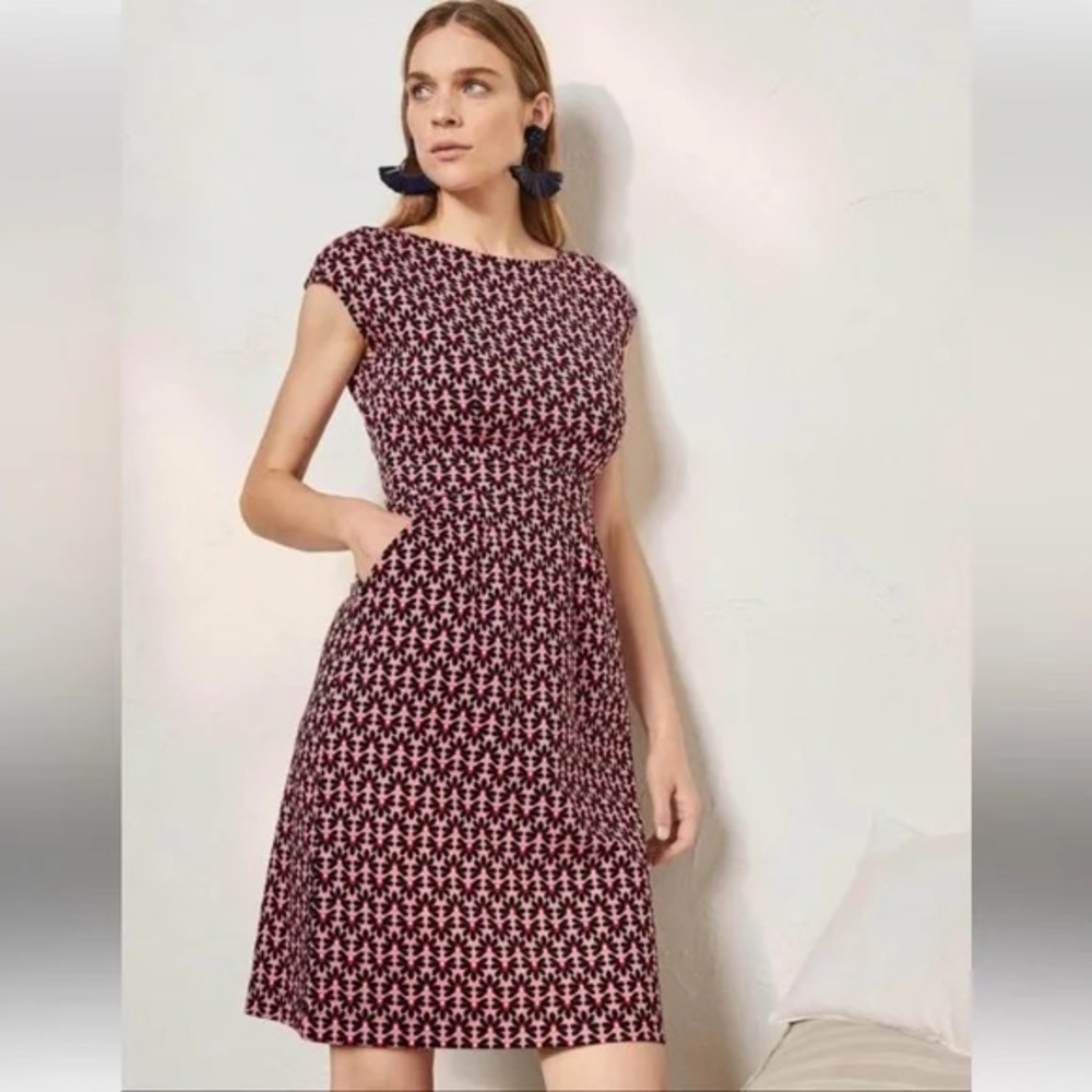 Boden Black and Pink Geometric Midi Dress